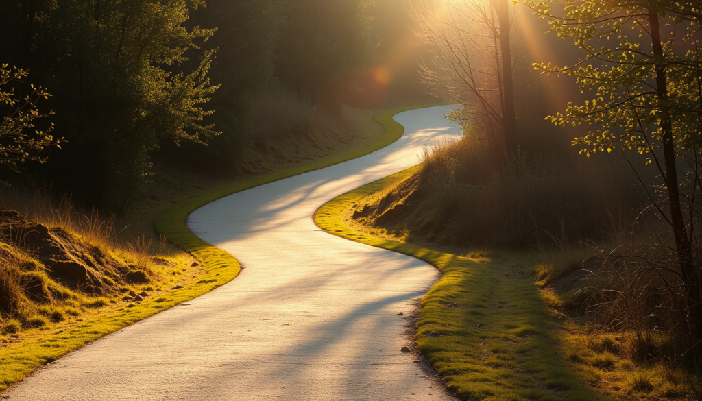Photorealistic_gently_winding_path_starting_in_the_foreground_and_gradually_rising_with_sunlight__3258419991