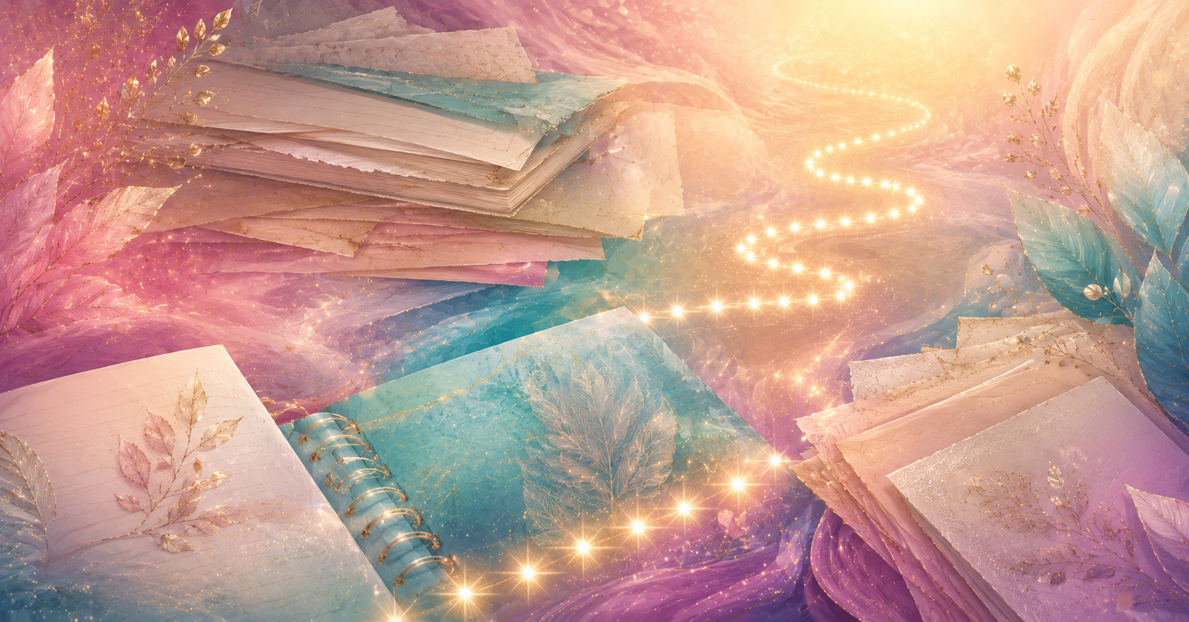 books Ethereal golden pathway in pastel glow sparkle light room